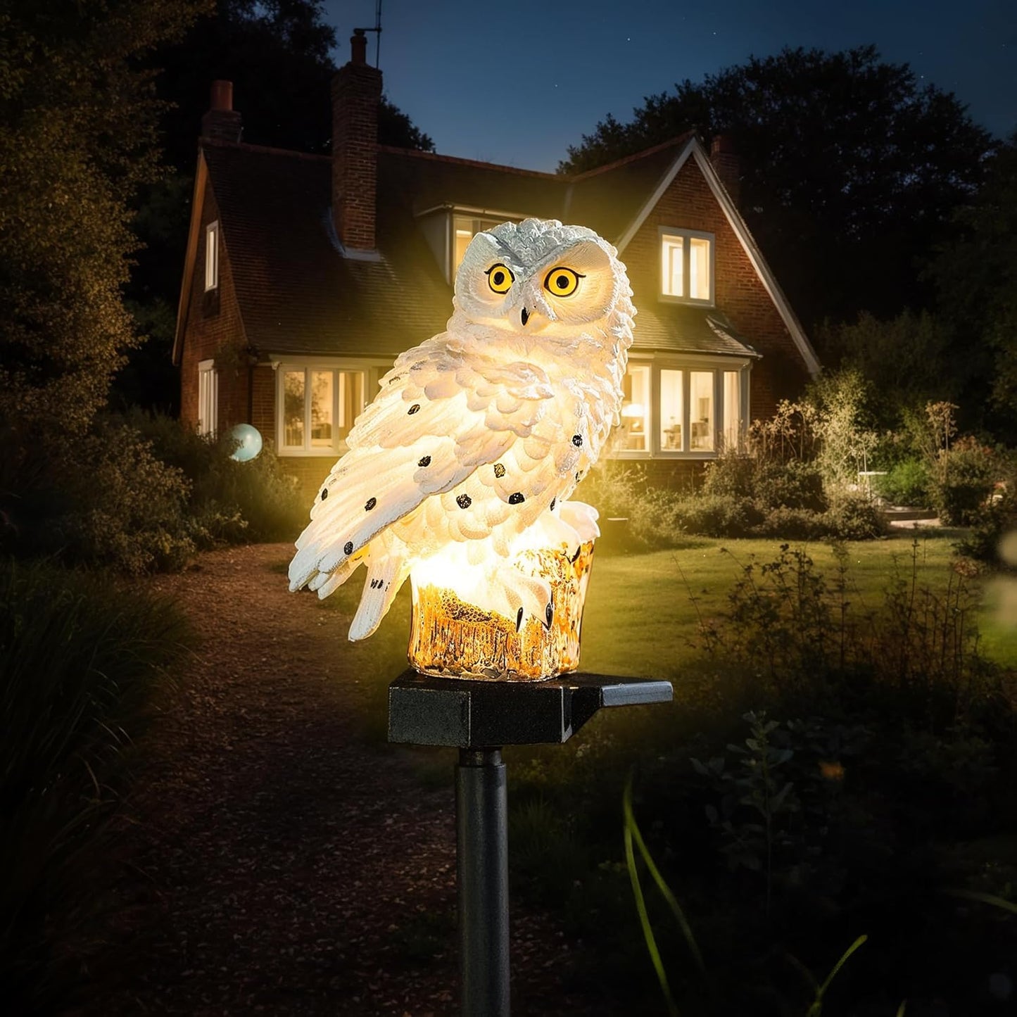 Garden Solar Light Outdoor Decor, Solar LED Light with Stake, Waterproof for Walkway Courtyard Party Decoration, White and Black Owl-VerdiqueGarden