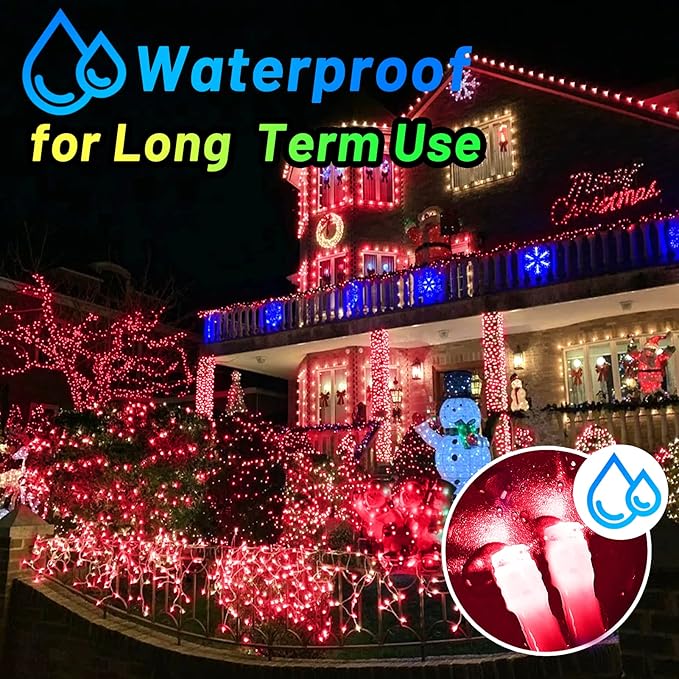 KNONEW Outdoor Christmas Lights 300 LED 99ft String Lights 8 Modes & Memory Fairy Light Plug in Waterproof LED String Lights for Xmas Yard Tree Wedding Party Holiday Decorations (Red)-VerdiqueGarden