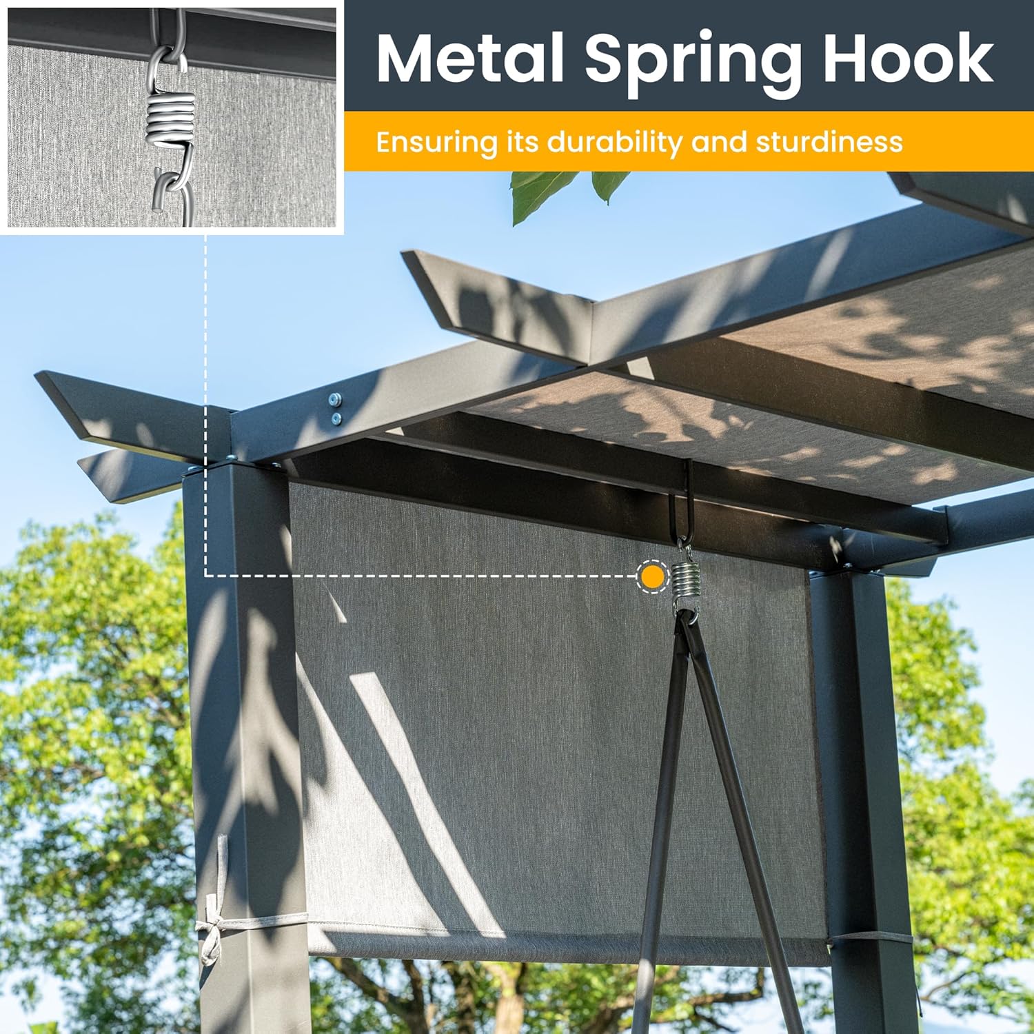 Pamapic 3-Seat Porch Swing Bed with Adjustable Canopy, Outdoor Hanging Swing Chair with Stand, Wicker Armrests, Patio Hammock Swinging for Porch, Backyard, or Garden, Comfortable Cushion, Gray-VerdiqueGarden