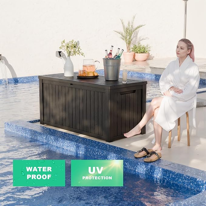 180 Gallon Outdoor Deck Box,Storage Lockable Waterproof Patio Furniture,Garden Tools,Cushions,Pool Accessories Outside Storage Resin Box(Black)-VerdiqueGarden