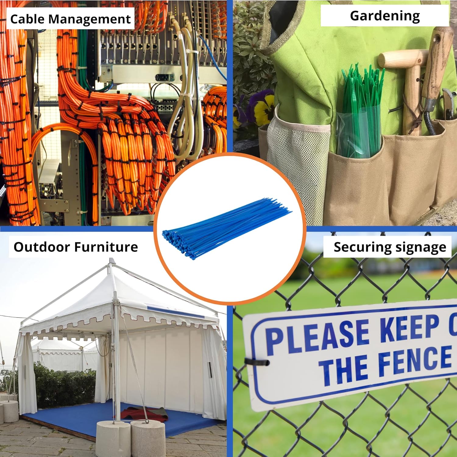 GTSE 12 Inch Blue Zip Ties, 100 Pack, 40lb Strength, UV Resistant Long Nylon Cable Ties, Self-Locking 12" Tie Wraps-VerdiqueGarden