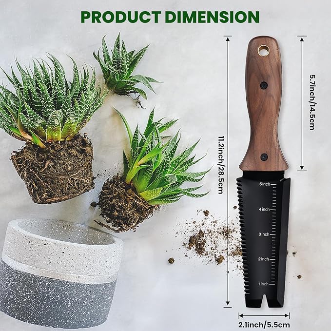 Hori Hori Garden Knife, Garden Tools with Sheath, 6" Stainless Steel Blade with Cutting Edge, Full-Tang Walnut Ergonomic Wood Handle with Hanging Hole, Weeding, Planting, Digging…-VerdiqueGarden