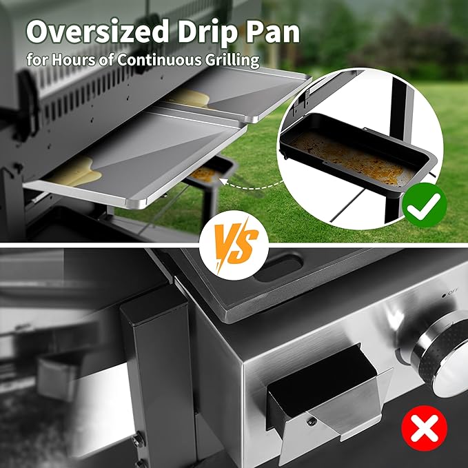 Brand-Man Griddle Grill Combo 6-Burner, 2 in 1 Versatile Propane Gas Grill and Griddle with Double Stainless Steel Lids, BBQ Combo for Outdoor Kitchen & Backyard Barbecue Cooking-VerdiqueGarden