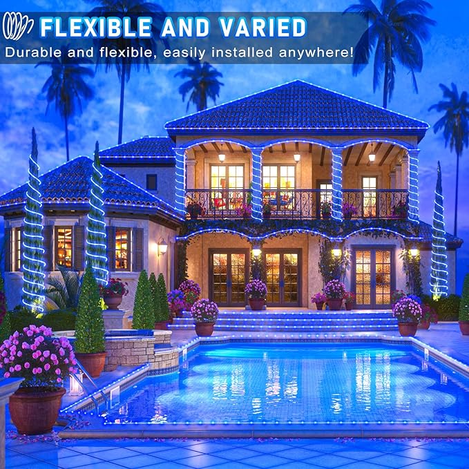 Rope Lights for Outside, 164FT 500 LED String Lights Outdoor with Waterproof 8 Modes, Flexible Plug in Twinkle Fairy Light for Indoor Bedroom Garden Pool Tree Wedding Decorations, Blue-VerdiqueGarden