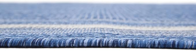 Unique Loom Outdoor Border Collection Area Rug - Soft Border (8' x 11' 4" Rectangle, Blue/ Ivory)-VerdiqueGarden