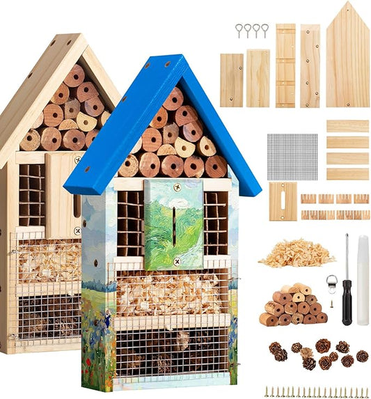 2 PK Large Cedar Wood Insect House Kit for DIY Project Backyard Insect House, Bee House, Nesting Habitat Shelters, Garden Shelter for Bees, Butterflies, Bugs-VerdiqueGarden