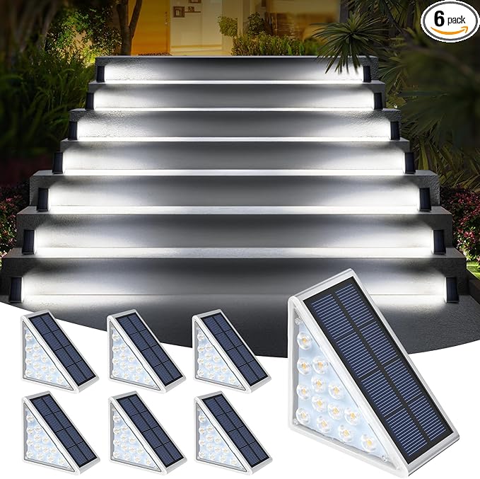 LED Solar Step Lights Stair Light Solar Deck Lights IP67 Solar Decoration Lights for Yard, Patio, Garden, Walkways, Front Door, Pathway, Driveway, Porch 6PK-VerdiqueGarden