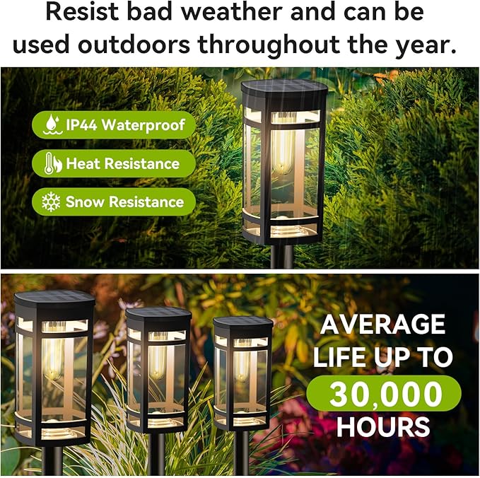 12 Pack Solar Lights Outdoor Waterproof for Garden Pathway Walkway Driveway Yard Lawn Decorative Landscape Lighting. (Warm White Light, 12)-VerdiqueGarden