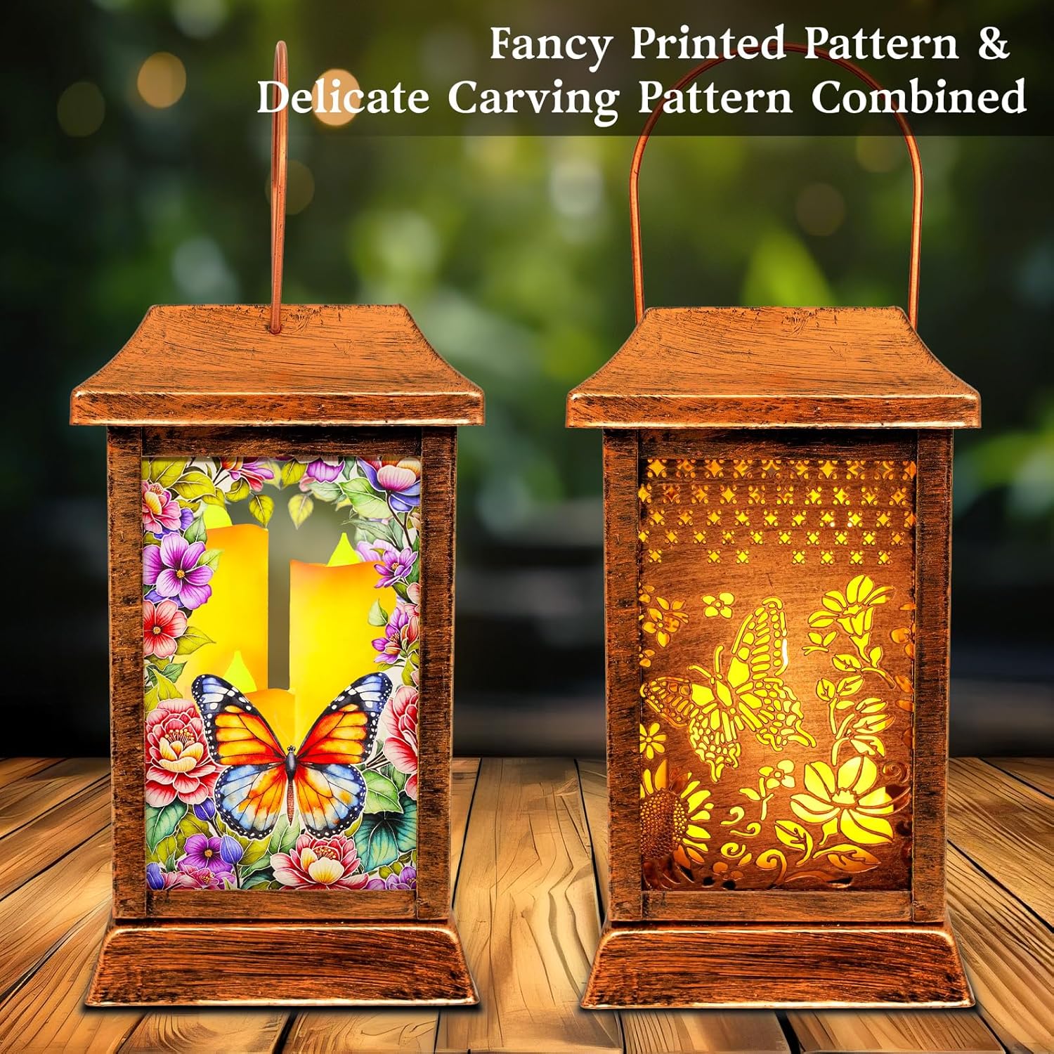 Butterfly Solar Lanterns Outdoor Waterproof, Metal & Glass Hanging Lights Garden Decor, Birthday Gifts for Women Mom Grandma Mothers Day, Decorative Lights for Outside Yard Patio Backyard Porch-VerdiqueGarden