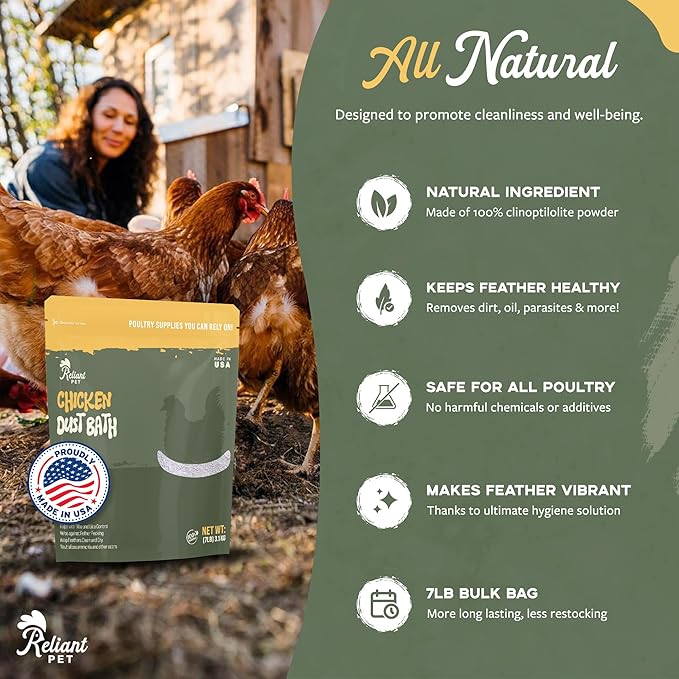 Chicken Dust Bath - 7lbs, Made in USA Natural Dust Bath for Chickens - Ideal Chicken Dust for Bath Tub Mix - Poultry Dust Powder for Chicken Coop-VerdiqueGarden
