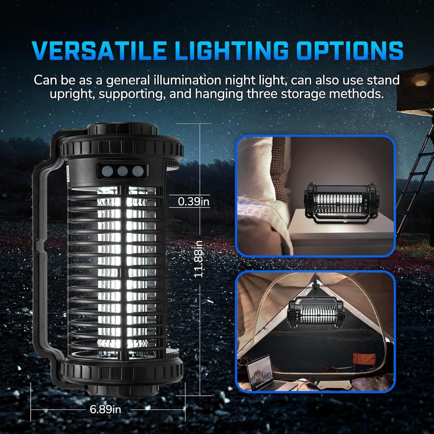 Portable Solar Powered Bug Zapper, 3 Mode (Sensor Auto/UV Light/LED) Mosquito Zapper with 4000mAh Battery, Portable Waterproof Rechargeable Fly Trap for Indoor Outdoor, Home, Patio (Black)-VerdiqueGarden