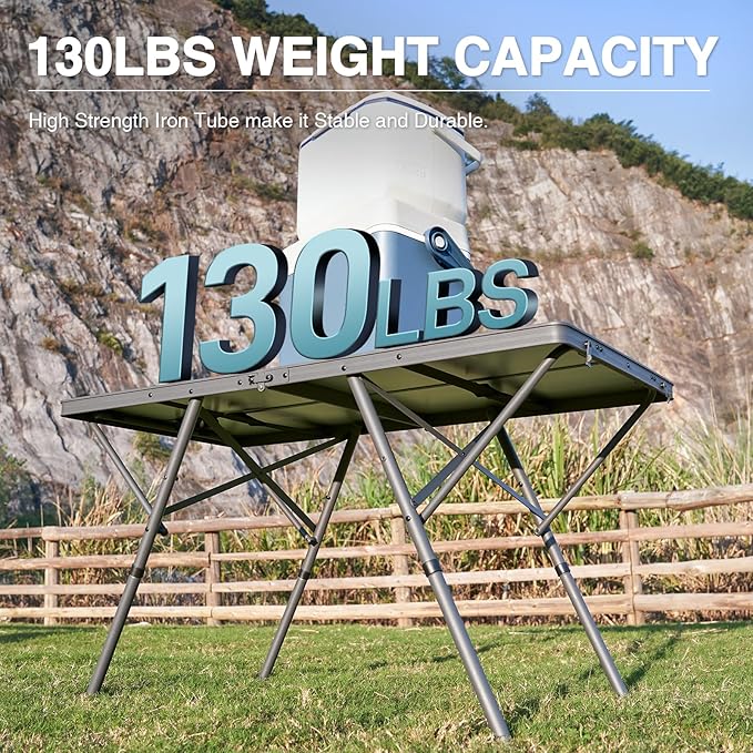 EVER ADVANCED Large Camping Table for 4-6 Person, Portable Folding Aluminum Table with Carrying Handle, Suitable for BBQ, Picnic, Camping and Indoor Use, Support up to 130LBS, Gray-VerdiqueGarden