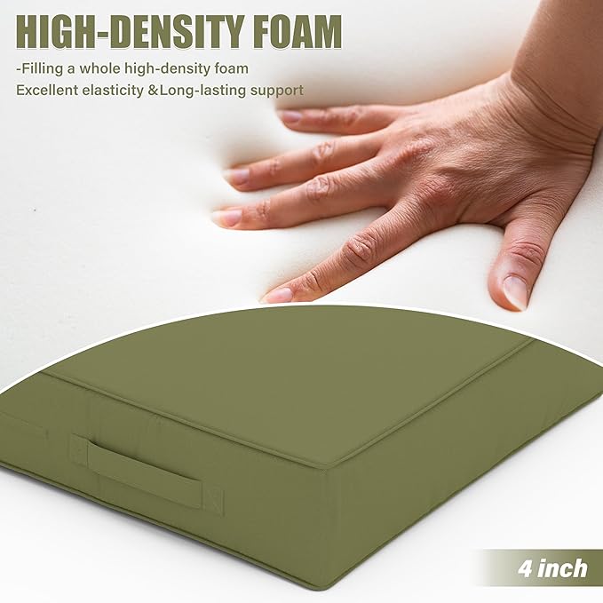 Patio Chair Cushions 18.5 X 16 X 4 Inch Waterproof Outdoor Seat Cushions for Patio Furniture, Outdoor Sofa Couch Pads with Ties & Handle, Set of 2, Light Green-VerdiqueGarden