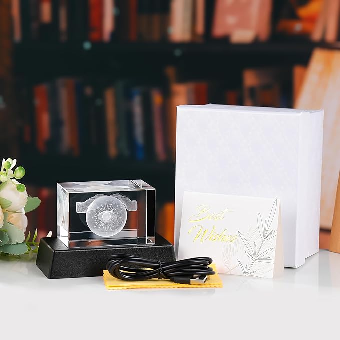 Qianwei 3D Crystal Evil Eye Decor - Evil Eye Light Halloween Witch Figurines Occult Medieval Goth Satanic Home Desk Decor Witchy Gifts Horror Lilith Statue-VerdiqueGarden