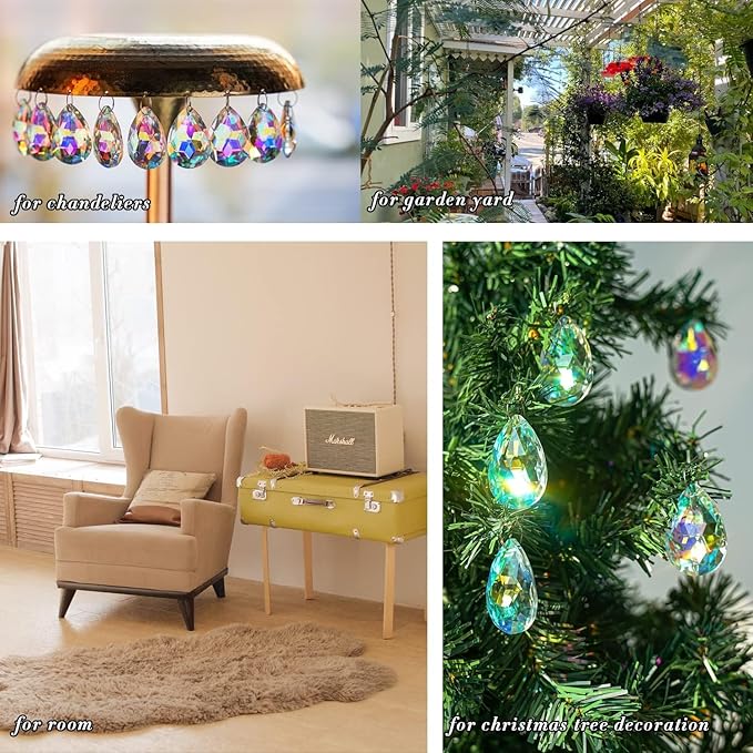 10pcs 50mm Chandelier Crystal Prisms Pendants,Colorful Bauhinia Ornament Chandelier Parts,Suncatcher Hanging Crystals for Lamp Window Christmas Tree Decoration-VerdiqueGarden