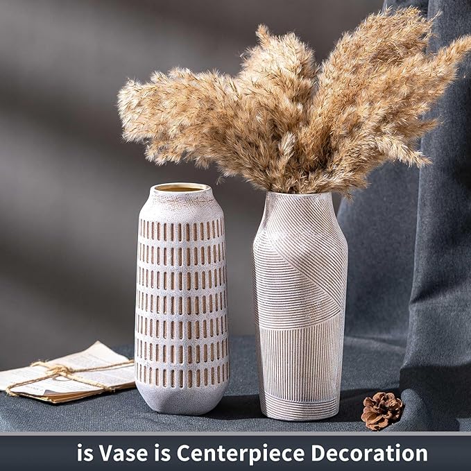 Rustic Ceramic Flower Vase, Terracotta Farmhouse Decorative Vintage Vases, Stone Clay Floral Vase, Concrete Grey Home Decor Vases for Living Room, Entryway, Kitchen, Bedroom, Bathroom Shelf 9.6 Inch-VerdiqueGarden
