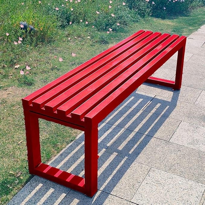 Weatherproof Metal Dining Bench, Outdoor Bench Backless Patio Bench 2-Person Farmhouse Bench Garden Bench for Kitchen, Living Room, Entryway(Red,40in)-VerdiqueGarden