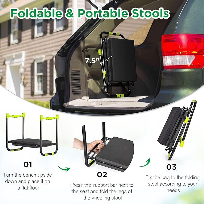 10.8” Wide Garden Kneeler and Seat, Heavy Duty Foldable Gardening Stool with Tool Belt Pouch, Included Thickened Kneeling Pad, Portable Gardening Bench Chair for Seniors & Parents-VerdiqueGarden