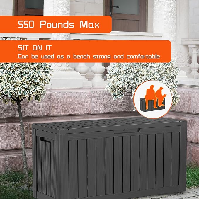 DRATO 80 Gallon Deck Box, Outdoor Storage Box for Patio Furniture, Patio Cushions, Gardening Tools, Pool Supplies 480lbs Weight Capacity,Waterproof Resin Storage Boxes-VerdiqueGarden