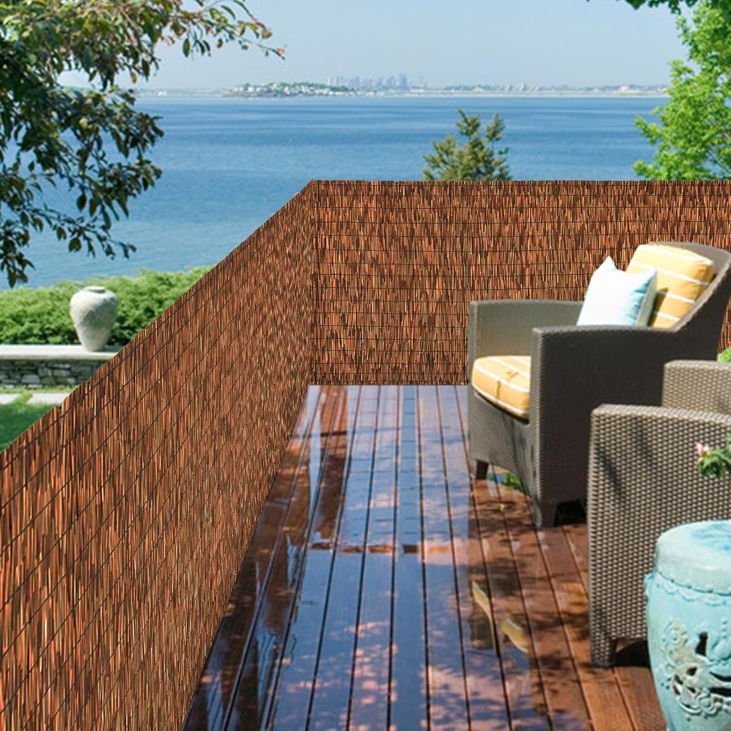 Brown 5.6FT X 16.4FT Reed Fencing Roll, Balcony Privacy Reed Shade Bamboo Fencing Garden Fence Border, Wind Block Sunshade Fence Screen for Outdoor Yard Patio Flower Bed Edge-VerdiqueGarden