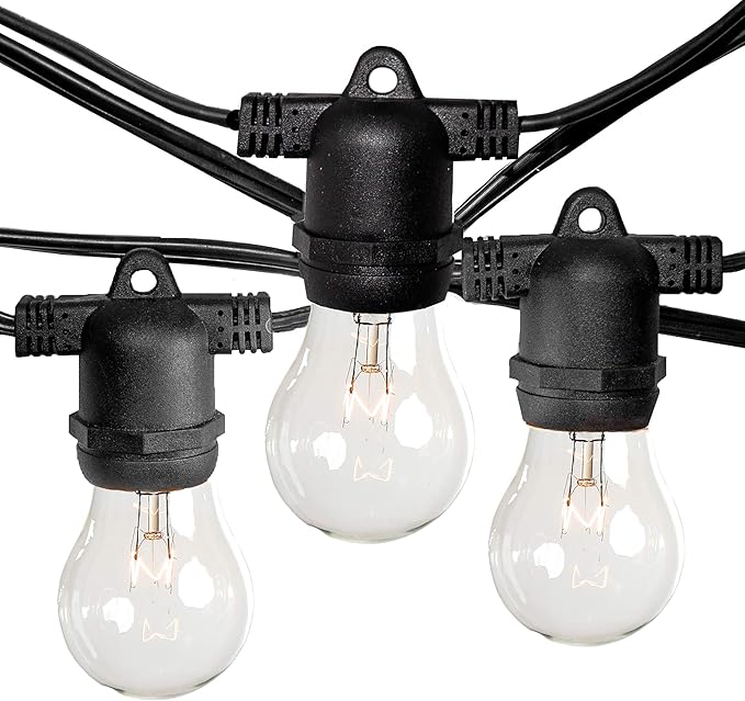 Hometown Evolution, Inc. E26 Commercial String Lights with 16 Gauge Wire (50 Foot 25 Socket, A15 15 Watt Clear Bulbs)-VerdiqueGarden