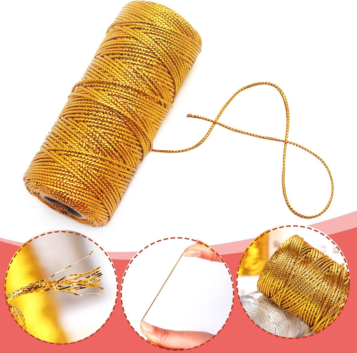 Anvin Metallic Bakers Twine - 328 Yards, Pack of 3 (Gold, Silver, Rose Gold) for Arts & Crafts, DIY Tags & Ornaments-VerdiqueGarden
