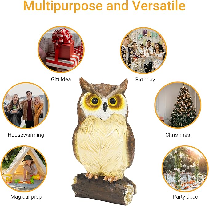 Outdoor Resin Owl Garden Statues, Figurine Sculpture-Owl Perched on Branch, Owl Decoration for Porch, Patio, Lawn, Yard, Whimsical Owl Table Bookshelf Ornament Accessories, Garden-VerdiqueGarden