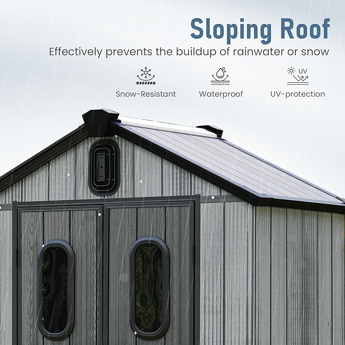 Domi 5x3 FT Outdoor Resin Storage Shed, All-Weather Double-Wall Storage Building for Backyard, Garden, Lawn Tools, Mower, Bike & Pool Equipment, Lockable Doors, Ventilated Roof, Grey-VerdiqueGarden