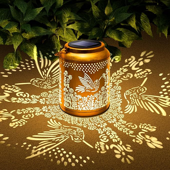 Hyrion Hummingbird Solar Lanterns Outdoor Waterproof Metal Hanging Lights, Garden Decor Gifts for Women, Mom, Grandma Solar Decorations for Yard, Patio, Backyard, Porch, Lawn, Tabletop, Walkway-VerdiqueGarden