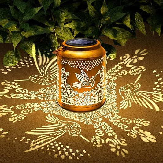 Hyrion Hummingbird Solar Lanterns Outdoor Waterproof Metal Hanging Lights, Garden Decor Gifts for Women, Mom, Grandma Solar Decorations for Yard, Patio, Backyard, Porch, Lawn, Tabletop, Walkway-VerdiqueGarden