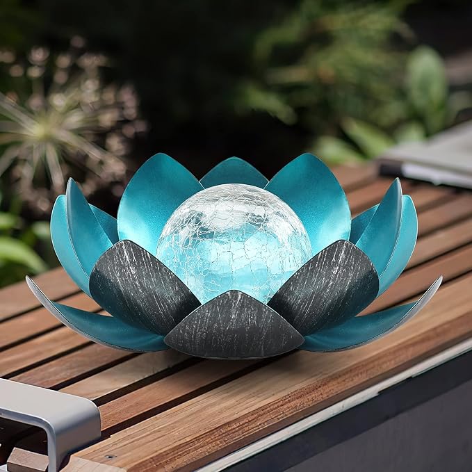 Lotus Solar Lights Outdoor,Solar LED Powered Garden Light Waterproof for Decor Tabletop Ground Yard Patio Walkway Landscape,Metal Glass LED Lotus Flower Lights-VerdiqueGarden