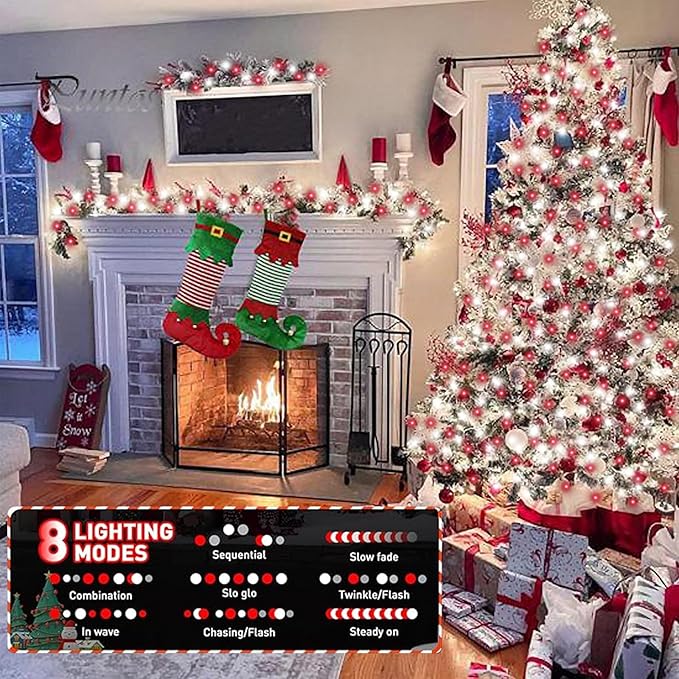 YEGUO Solar Fairy Lights Outdoor Waterproof, 4 Pack Each 33ft 100 LED String Lights, 8 Modes Silver Wire Solar Outdoor Lights (Red and White)-VerdiqueGarden