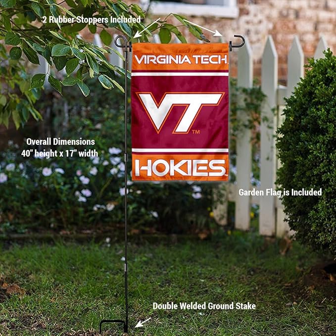 College Flags & Banners Co. Virginia Tech Hokies Garden Flag with Stand Holder-VerdiqueGarden