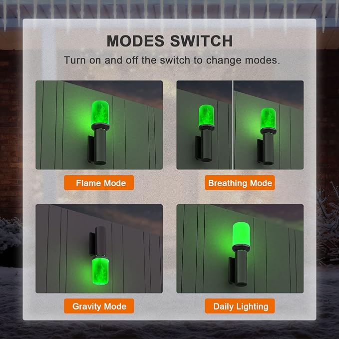 Hompavo 【Upgraded】 LED Flame Light Bulbs, Green Flickering Light Bulbs with Upside Down Effect, E26 Flame Bulb for Home Halloween St. Patrick's Day Christmas Decorations Indoor & Outdoor, 2 Pack-VerdiqueGarden