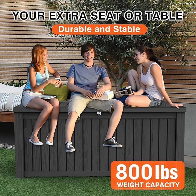152 Gallon Deck Box Waterproof, UV Resistant Resin Outdoor Storage Box with Hydraulic Rod, Lockable Design and Enhanced Durability for Patio, Garden, and Poolside Use-VerdiqueGarden