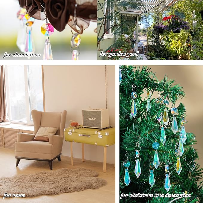 50pcs Colorful Crystal Icicle Prisms for Chandeliers, 38mm Chandelier Crystals Glass Prisms Pendants, Chandelier Crystals Replacement Parts with Octogan Beads for Wedding,Party Decoration-VerdiqueGarden