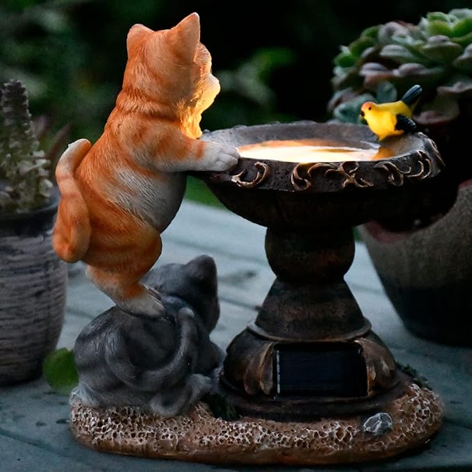 Cat Garden Figurines Outdoor Decor Solar Statue with LED Lights for Patio Lawn Yard Art Decoration Housewarming Garden Gift-VerdiqueGarden