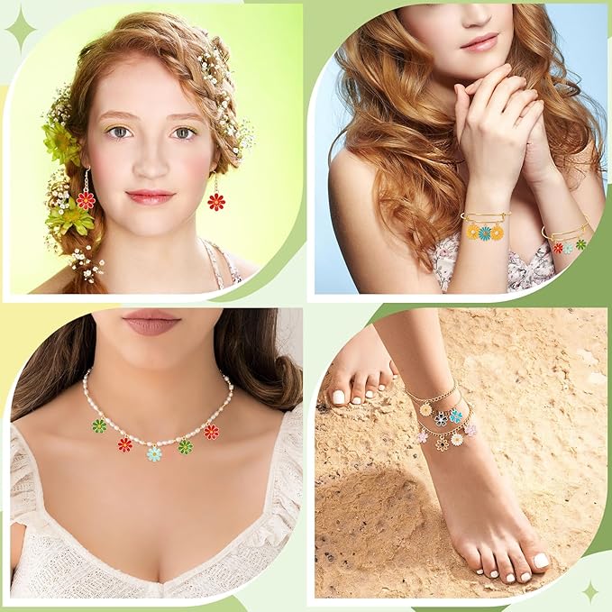 MARFOREVER 40 Pcs/20 Pairs Flower Charms for Jewelry Making Spring Summer Floral Themed Charms Assorted Gold Enamel Charm Pendants for Earrings Necklace Bracelet Making Accessories Gift for Mom Women