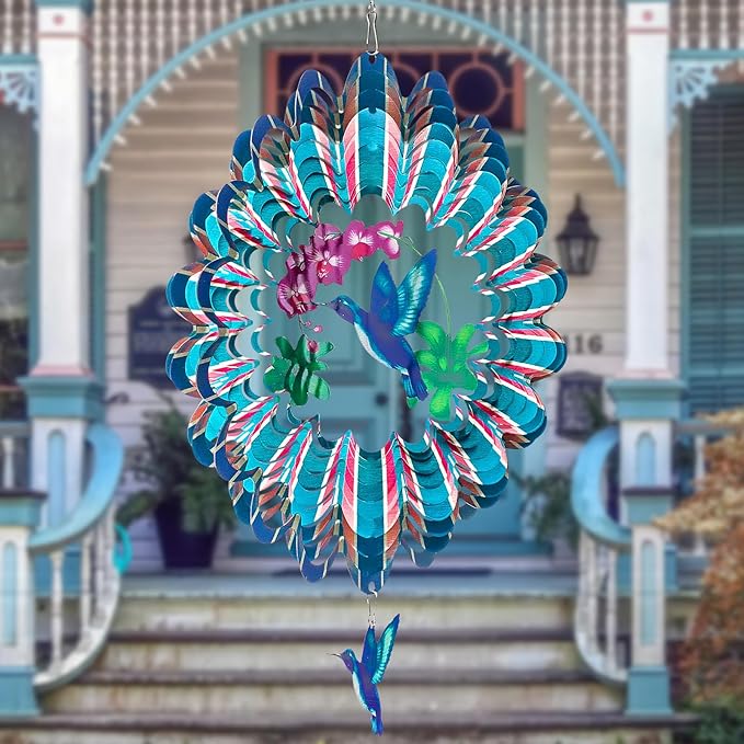 TUOKING Hummingbird Wind Spinners Outdoor Garden Decor 12 Inch 3D Hanging Wind Sculpture Stainless Steel Wind Spinner for Yard and Garden Decoration Worth Gift for Women-VerdiqueGarden