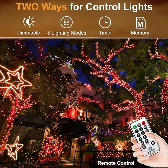 KNONEW 403FT 1000 LED Christmas String Lights Outdoor Green Wire Fairy Light 8 Modes & Timer Plug in Waterproof LED String Lights for Xmas Yard Tree Wedding Party Holiday Decorations(Red)-VerdiqueGarden