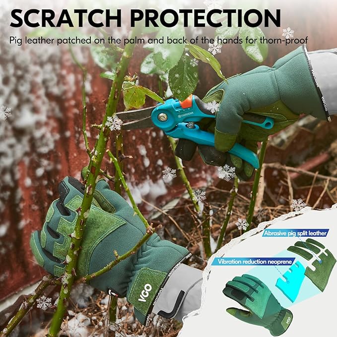 Vgo... Winter Gardening Gloves Women,Safety Work Gloves, Puncture-proof,Thornproof,Touchscreen(1 Pair,M,Green,SL7471FLWP)-VerdiqueGarden