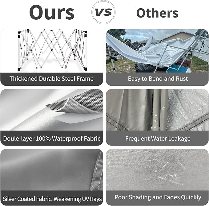 10x10 Pop Up Canopy, 300D Silver Coated Grey Fabric Outdoor Gazebo, Beach Tent Slant Legs with Storage Bag,Easy Up Sun Shade Shelter Tents with 8x8 Top Cover for Patio,Party-VerdiqueGarden