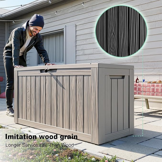 80 Gallon Outdoor Storage Box – Waterproof Deck Box for Garden & Patio,Light Brown-VerdiqueGarden