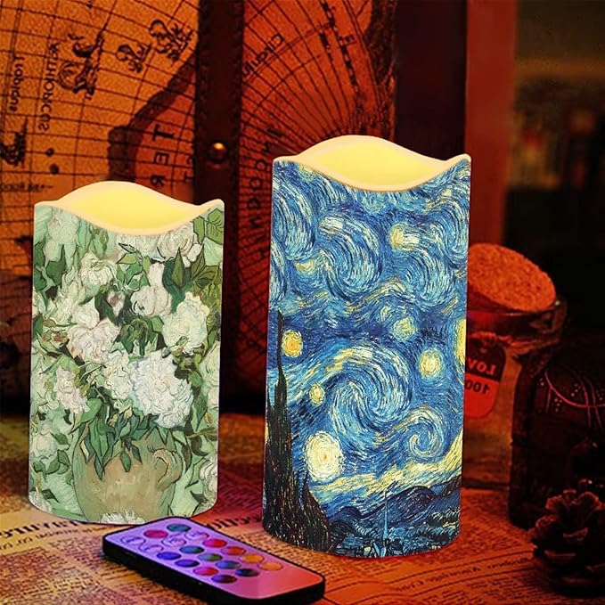 Ystardream Art Work Candles Plastic Moving Flickering LED Candles with Remote Color Changing & Timer,4 Packs Won't Melt Candle for Room Decor Accessories for Christmas Halloween-VerdiqueGarden