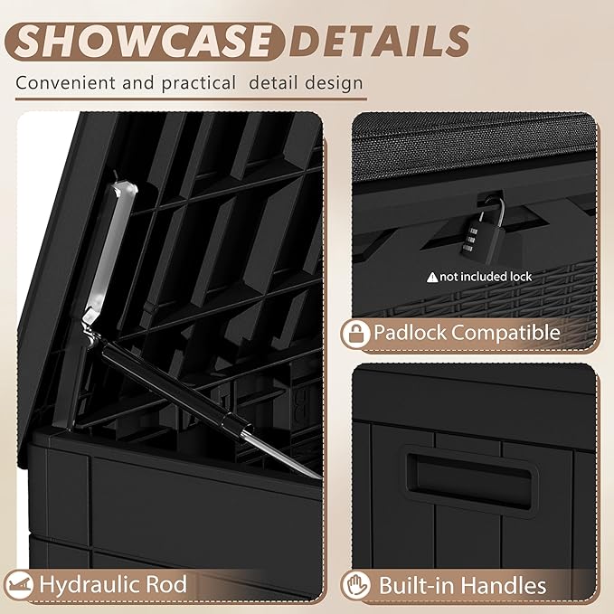 Devoko 100 Gallon Deck Box, Waterproof Outdoor Storage Box with Cushion (Black)-VerdiqueGarden