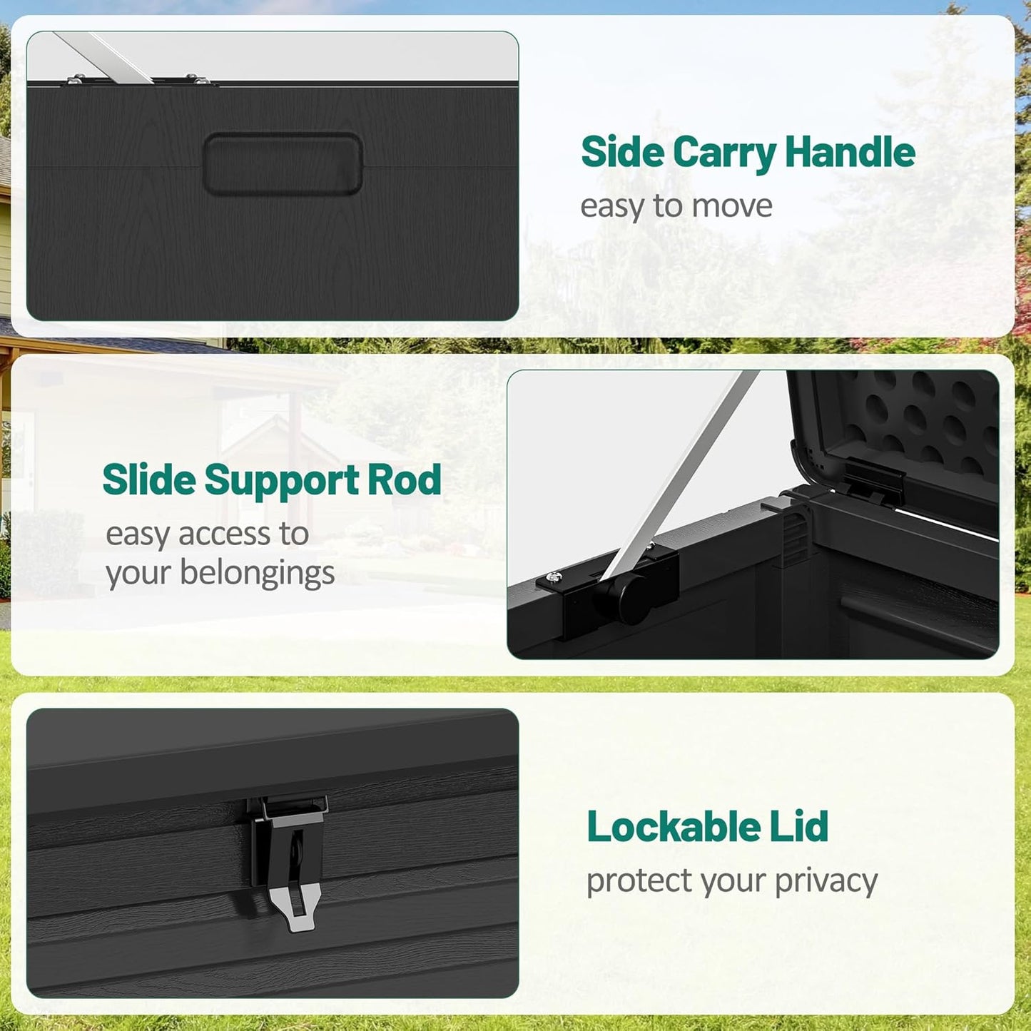 130 Gallon Deck Box Outdoor Waterproof Storage Box Lockable Resin Outdoor Storage Box for Garden Tools Patio Cushions UV-Resistant & Easy Assembled (Black)-VerdiqueGarden