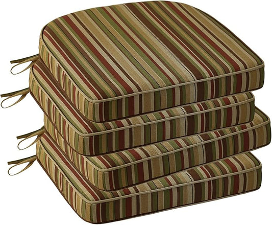 Outdoor Round Corner Seat Cushion, 17"x16"x2", Set of 4, Non Slip Seat Cushion Pads with Removable Cover for Patio Furniture, Garden Yard Lawn, Colorful Stripe-VerdiqueGarden