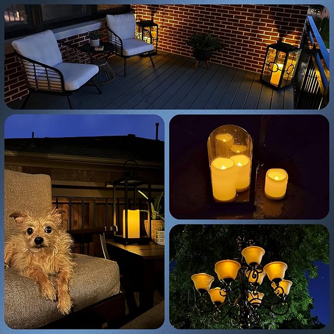 salipt Solar Powered Candles - 3.25" x 4" Waterproof LED Flameless Pillar Candle Set,Dusk to Dawn, Rechargeable Solar Battery Included,Waterproof for Patio Decor,Set of 2-VerdiqueGarden