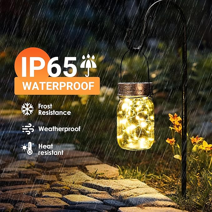 GIGALUMI Solar Mason Jar Lights, 8 Pack 30 Led String Fairy Lights Garden Lights Outdoor Waterproof Hanging Solar Lanterns for Outdoor, Garden, Patio, Lawn, Balcony Decoration-VerdiqueGarden