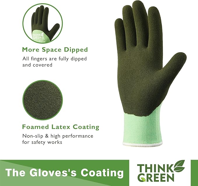 COOLJOB Thick Fleece Lined Winter Thermal Warm Freezer Work Gloves, 100% Recycled Polyester Base with Non-Slip Grip, Windproof for Cold Weather, 1 Pair, Large, Green-VerdiqueGarden